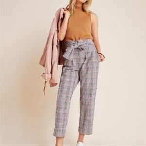Anthropologie Plaid Belted Trousers Sz 6